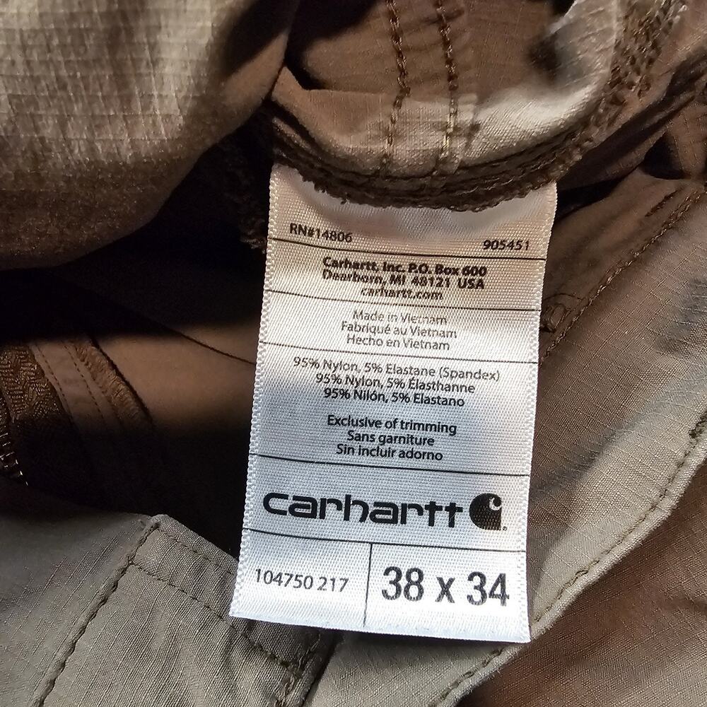 Carhartt Force Pants Mens 38x34 Green Ripstop Nylon Pocket Work Outdoor Stretch - Picture 7 of 16